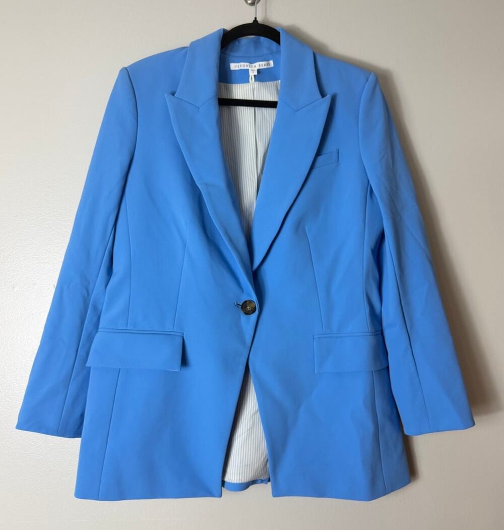 VERONICA BEARD DICKEY BLAZER JACKET 12 BLUE LONG AND LEAN QUIET LUXURY PREPPY